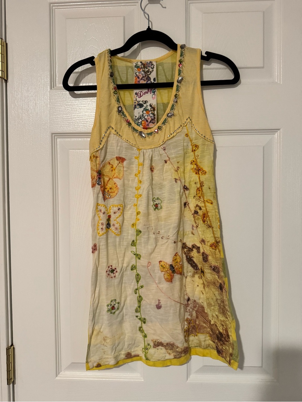 Vintage Derhy y2k Yellow Embellished Butterfly Tank - Women - Picture 1 of 3